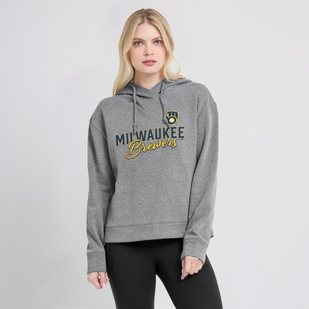 Milwaukee Brewers Fanatics Women's Script Favorite Lightweight Pullover Hoodie - Heather Gray - Fanatics Discount