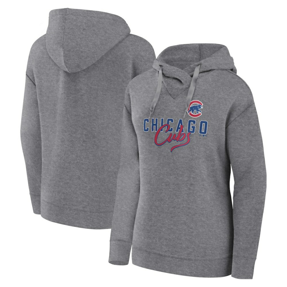 Chicago Cubs Fanatics Women's Script Favorite Lightweight Pullover Hoodie - Heather Gray - Fanatics Lifestyle