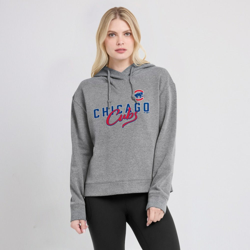 Chicago Cubs Fanatics Women's Script Favorite Lightweight Pullover Hoodie - Heather Gray - Fanatics Lifestyle