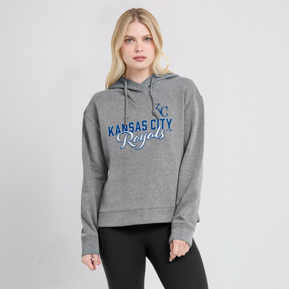 Kansas City Royals Fanatics Women's Script Favorite Lightweight Pullover Hoodie - Heather Gray - Fanatics on Sale