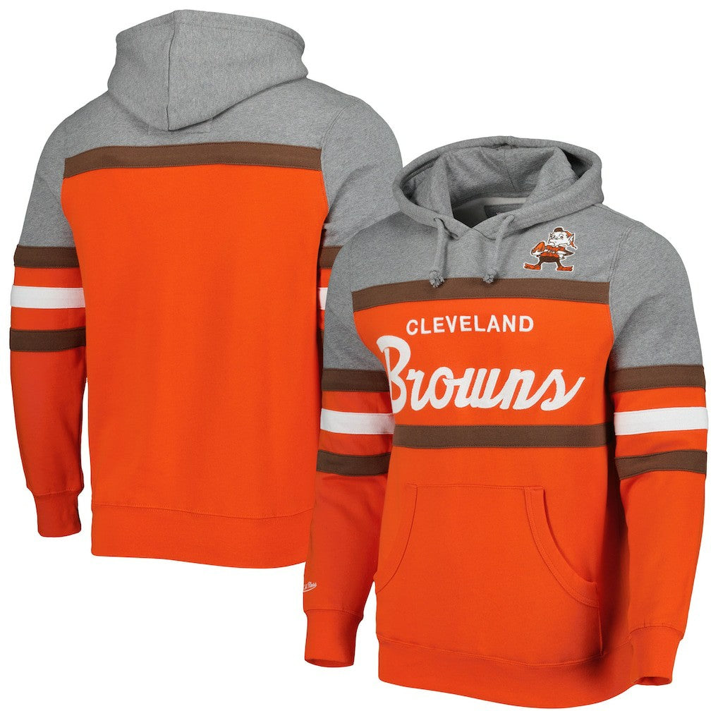 Mitchell & Ness Cleveland Browns Head Coach Pullover Hoodie Orange/Heathered Gray