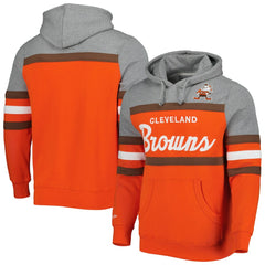 Mitchell & Ness Cleveland Browns Head Coach Pullover Hoodie Orange/Heathered Gray