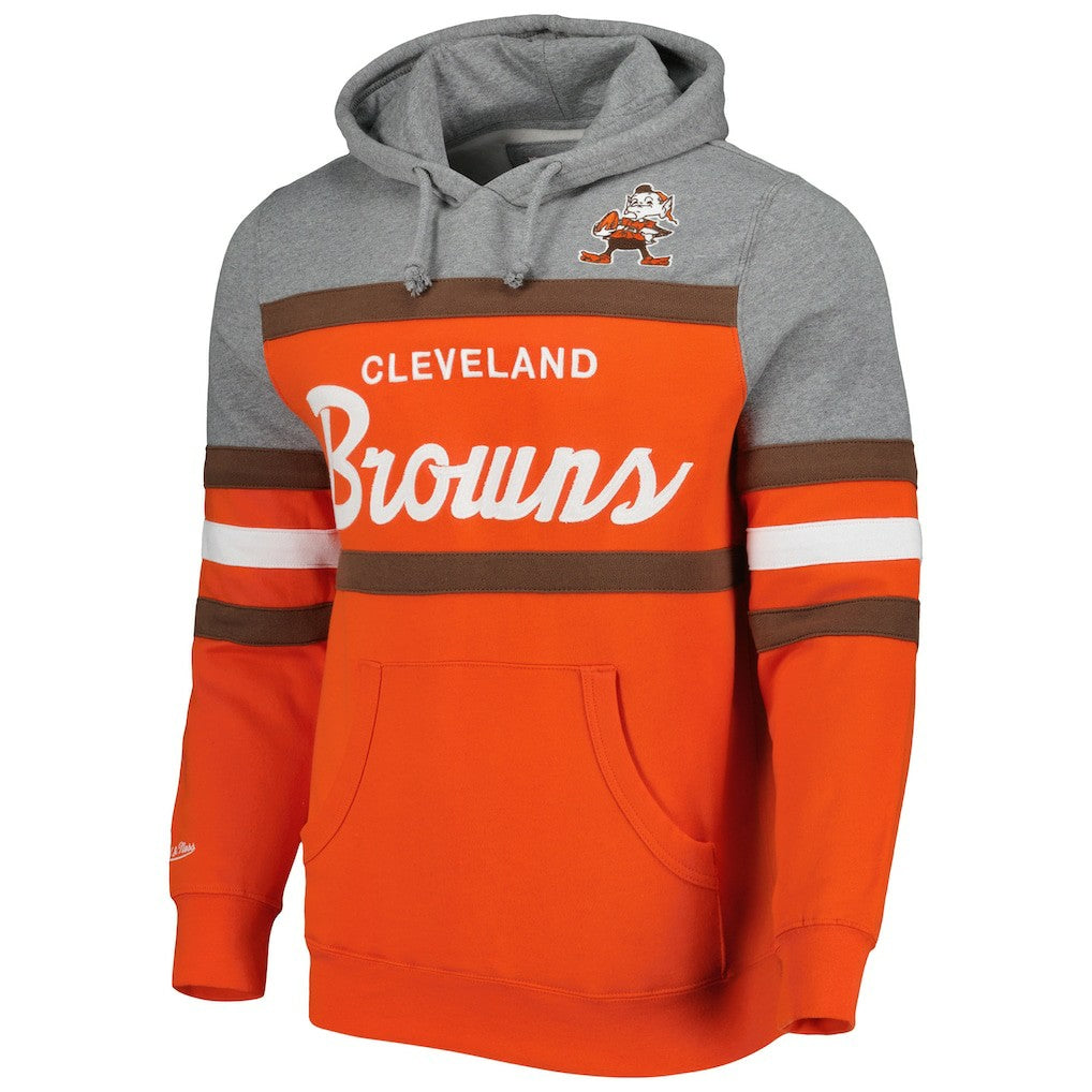 Mitchell & Ness Cleveland Browns Head Coach Pullover Hoodie Orange/Heathered Gray