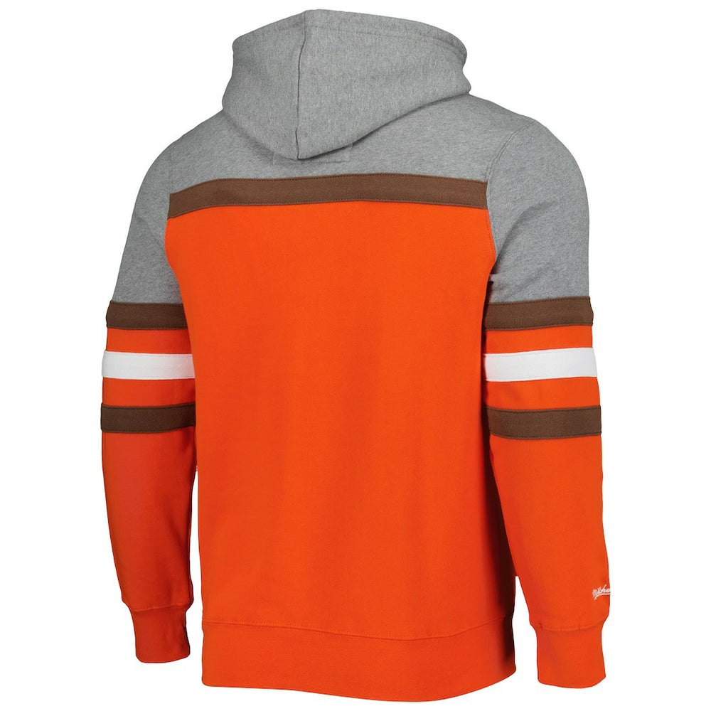 Mitchell & Ness Cleveland Browns Head Coach Pullover Hoodie Orange/Heathered Gray