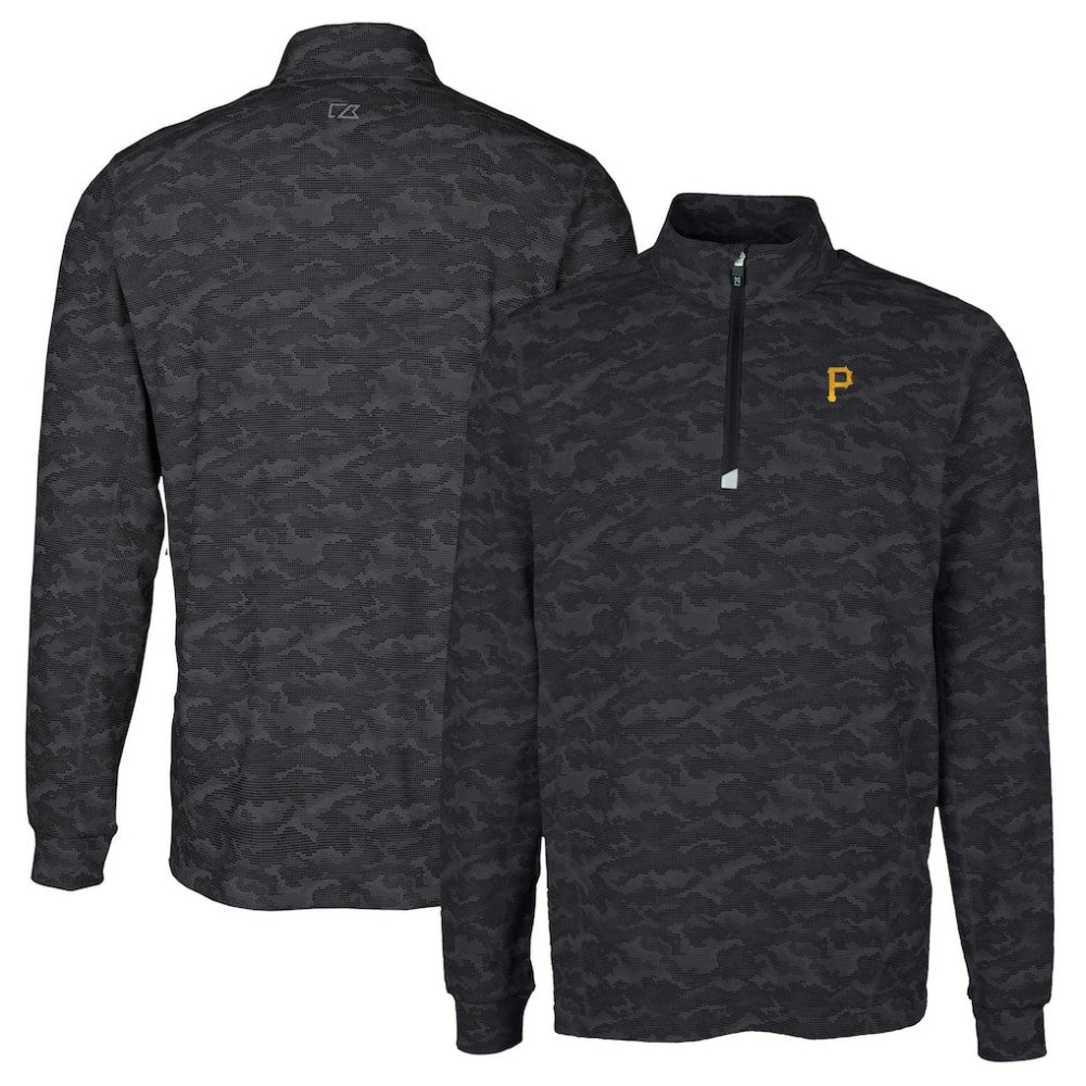 Pittsburgh Pirates Cutter & Buck Big & Tall Traverse Camo Print Stretch Quarter-Zip Pullover Top - Black - MLB Discount