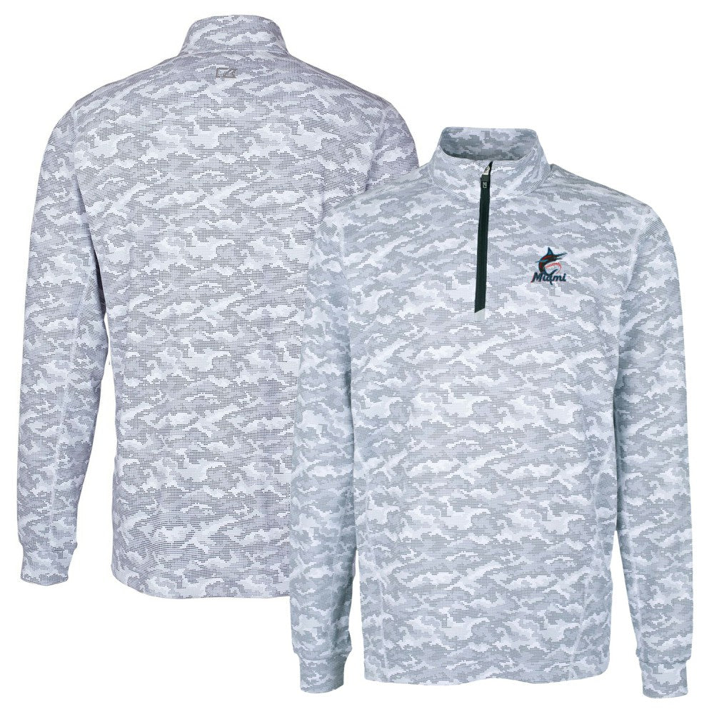 Miami Marlins Cutter & Buck Big & Tall Traverse Camo Print Stretch Quarter-Zip Pullover Top - Charcoal - MLB Sale