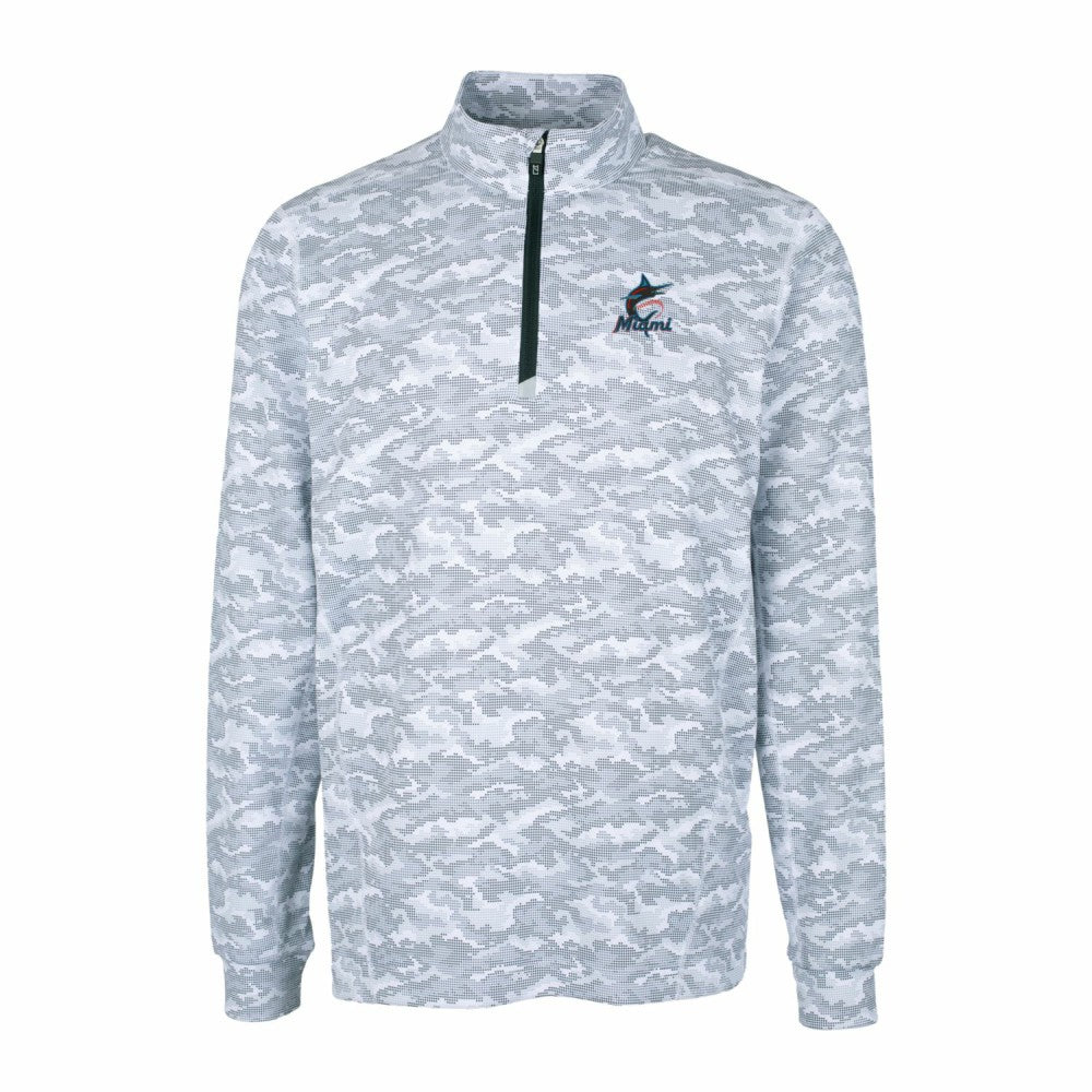 Miami Marlins Cutter & Buck Big & Tall Traverse Camo Print Stretch Quarter-Zip Pullover Top - Charcoal - MLB Sale
