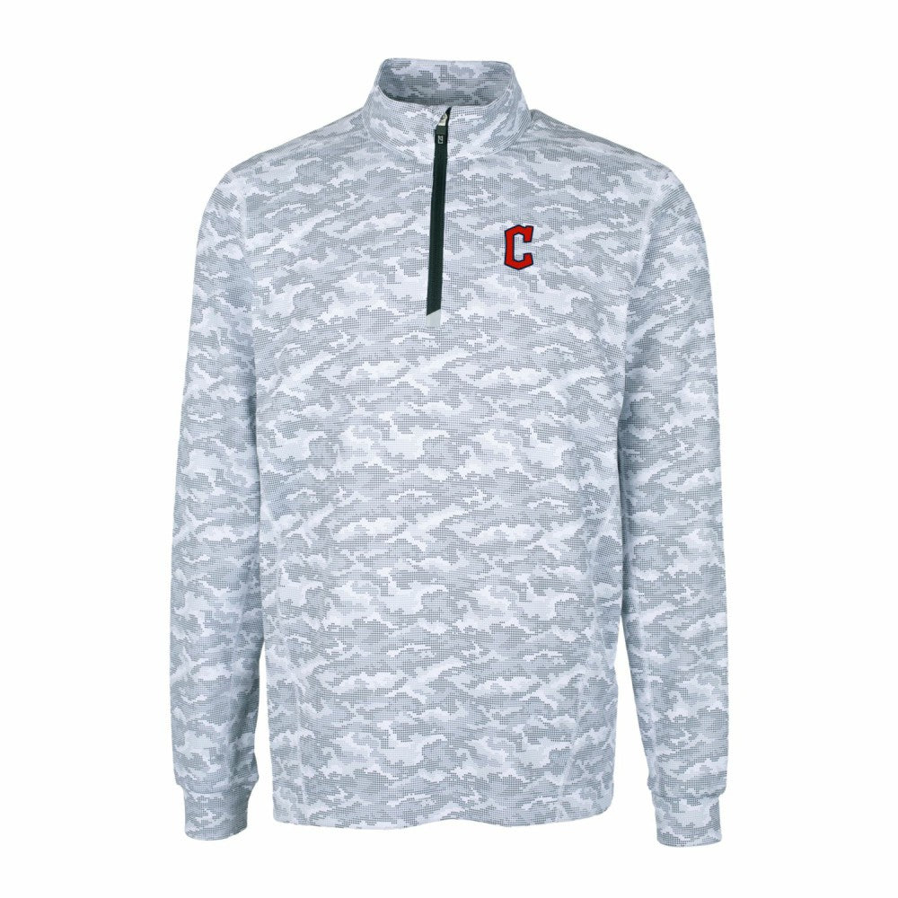 Cleveland Guardians Cutter & Buck Big & Tall Traverse Camo Print Stretch Quarter-Zip Pullover Top - Charcoal - MLB Sale