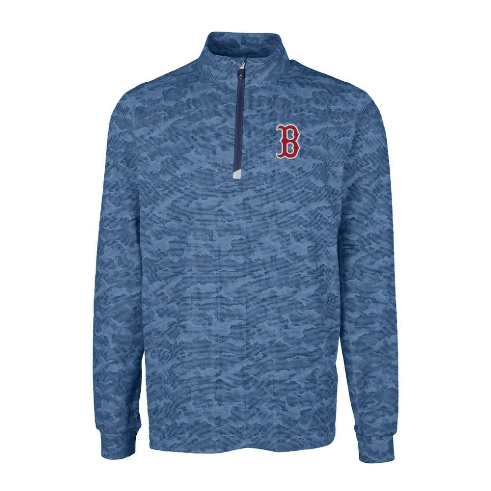 Boston Red Sox Cutter & Buck Big & Tall Traverse Camo Print Stretch Quarter-Zip Pullover Top - Navy - MLB Discount