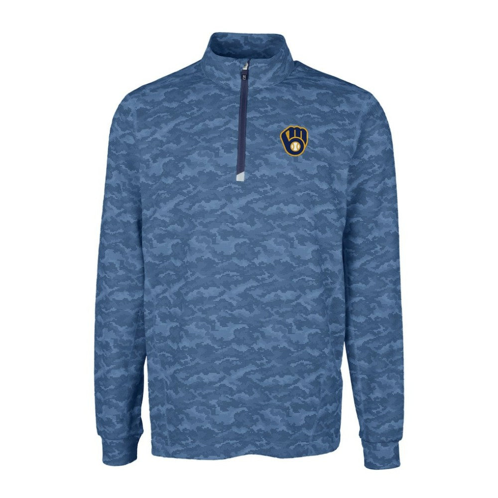 Milwaukee Brewers Cutter & Buck Big & Tall Traverse Camo Print Stretch Quarter-Zip Pullover Top - Navy - MLB Discount