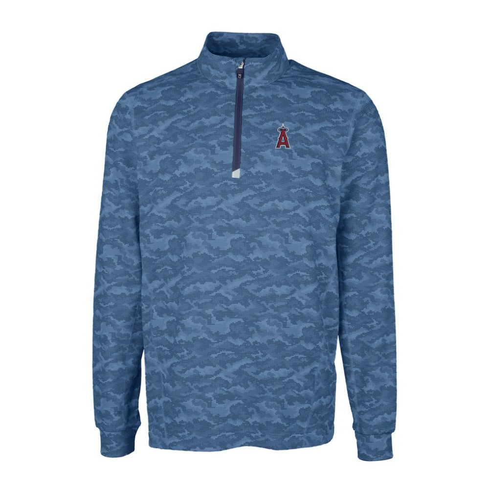 Los Angeles Angels Cutter & Buck Big & Tall Traverse Camo Print Stretch Quarter-Zip Pullover Top - Navy - MLB Lifestyle