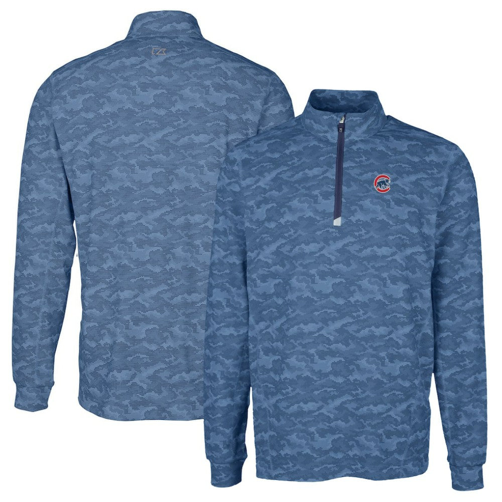 Chicago Cubs Cutter & Buck Big & Tall Traverse Camo Print Stretch Quarter-Zip Pullover Top - Navy - MLB Discount