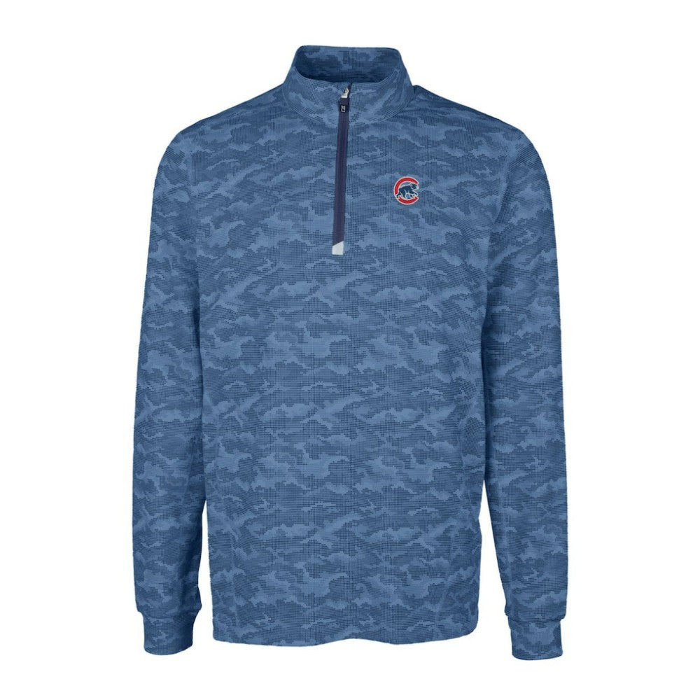 Chicago Cubs Cutter & Buck Big & Tall Traverse Camo Print Stretch Quarter-Zip Pullover Top - Navy - MLB Discount