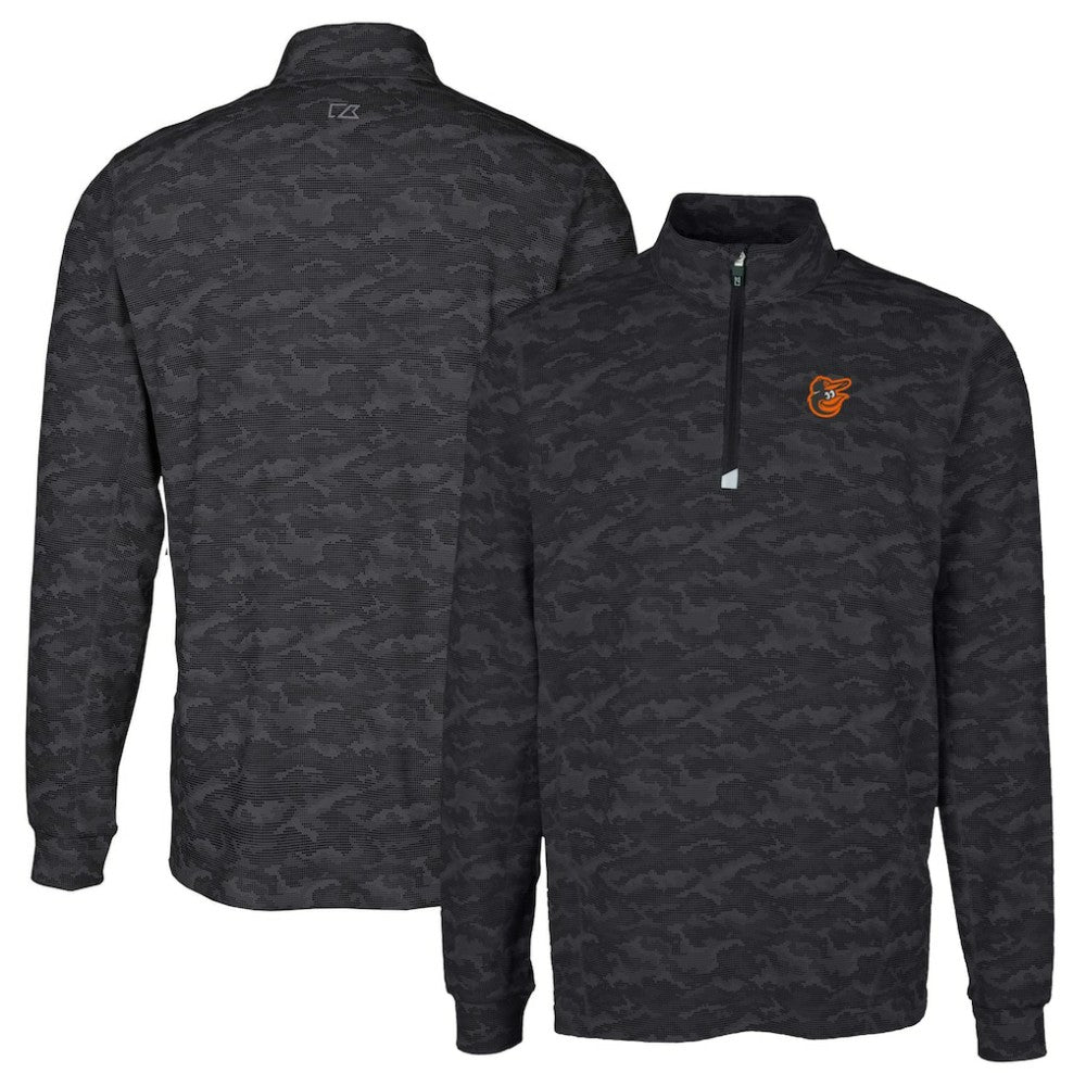 Baltimore Orioles Cutter & Buck Traverse Camo Print Stretch Quarter-Zip Pullover Top - Black - MLB Sale