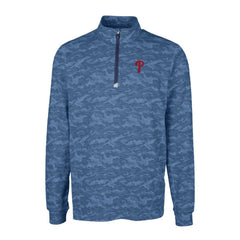 Philadelphia Phillies Cutter & Buck Traverse Camo Print Stretch Quarter-Zip Pullover Top - Navy - MLB Lifestyle