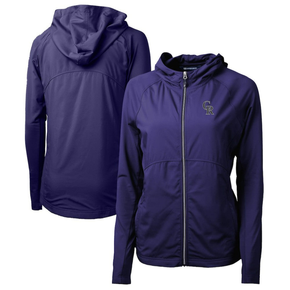 Colorado Rockies Cutter & Buck Women's Adapt Eco Knit Hybrid Recycled Full-Zip Hoodie - Purple - MLB Sale