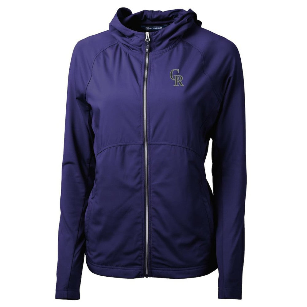 Colorado Rockies Cutter & Buck Women's Adapt Eco Knit Hybrid Recycled Full-Zip Hoodie - Purple - MLB Sale
