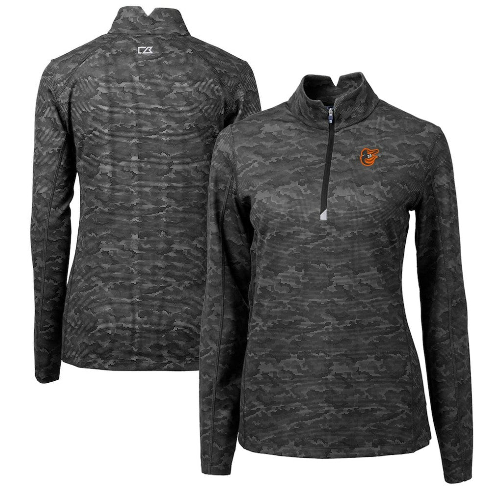 Baltimore Orioles Cutter & Buck Women's Traverse Camo Print Stretch Quarter-Zip Pullover Top - Black - MLB Online
