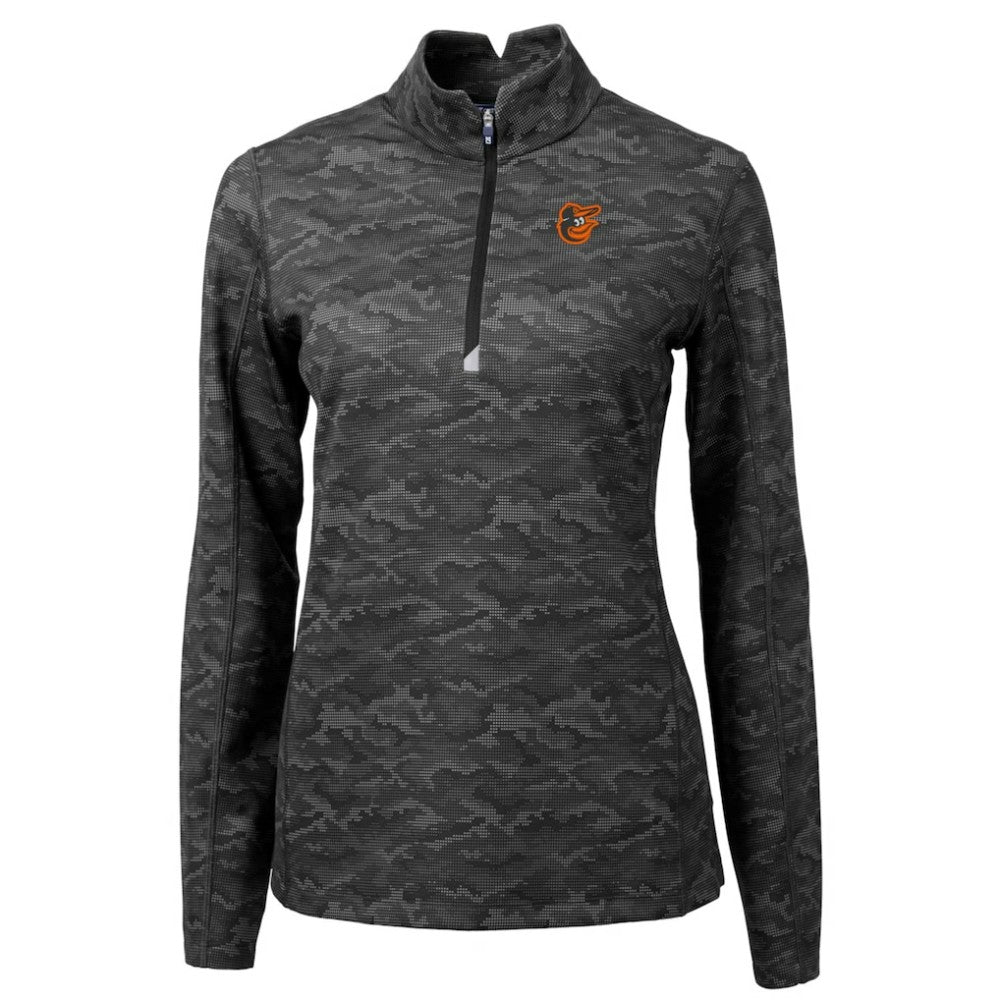 Baltimore Orioles Cutter & Buck Women's Traverse Camo Print Stretch Quarter-Zip Pullover Top - Black - MLB Online