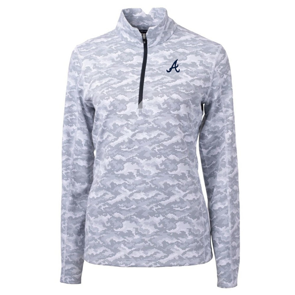Atlanta Braves Cutter & Buck Women's Traverse Camo Print Stretch Quarter-Zip Pullover Top - Charcoal - MLB Sale