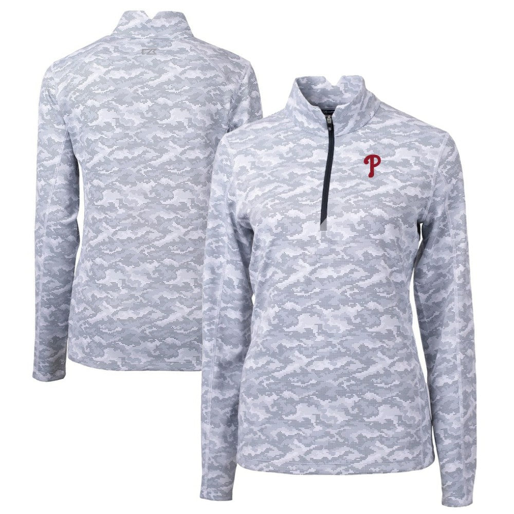 Philadelphia Phillies Cutter & Buck Women's Traverse Camo Print Stretch Quarter-Zip Pullover Top - Charcoal - MLB on Sale