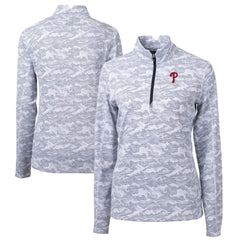 Philadelphia Phillies Cutter & Buck Women's Traverse Camo Print Stretch Quarter-Zip Pullover Top - Charcoal - MLB on Sale