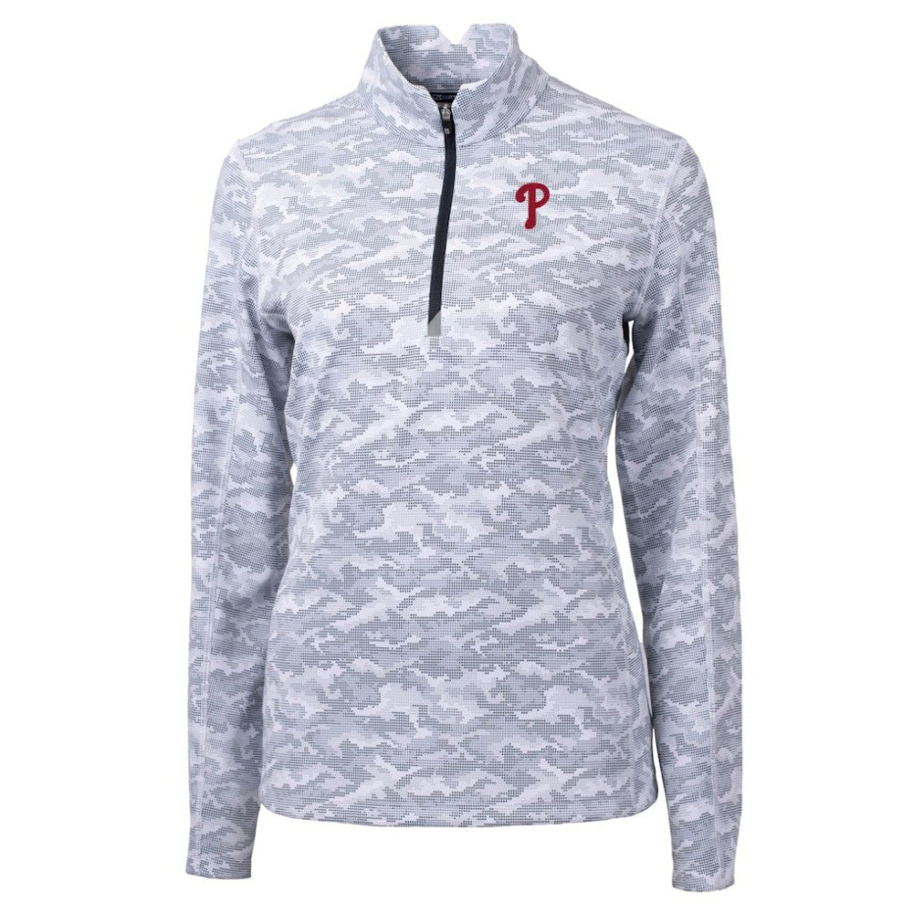 Philadelphia Phillies Cutter & Buck Women's Traverse Camo Print Stretch Quarter-Zip Pullover Top - Charcoal - MLB on Sale