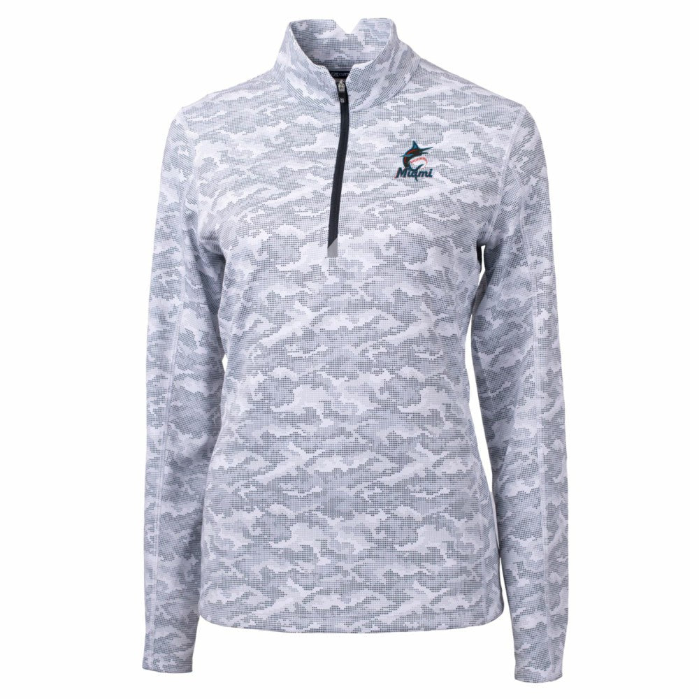 Miami Marlins Cutter & Buck Women's Traverse Camo Print Stretch Quarter-Zip Pullover Top - Charcoal - MLB Discount