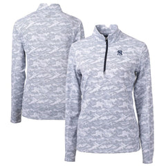 New York Yankees Cutter & Buck Women's Traverse Camo Print Stretch Quarter-Zip Pullover Top - Charcoal - MLB Online