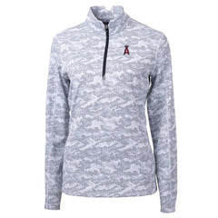 Los Angeles Angels Cutter & Buck Women's Traverse Camo Print Stretch Quarter-Zip Pullover Top - Charcoal - MLB Lifestyle