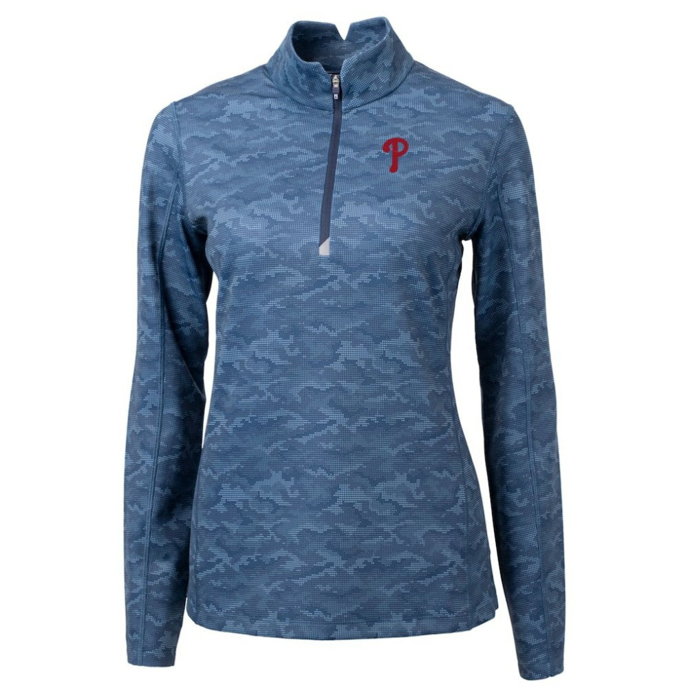 Philadelphia Phillies Cutter & Buck Women's Traverse Camo Print Stretch Quarter-Zip Pullover Top - Navy - MLB Discount