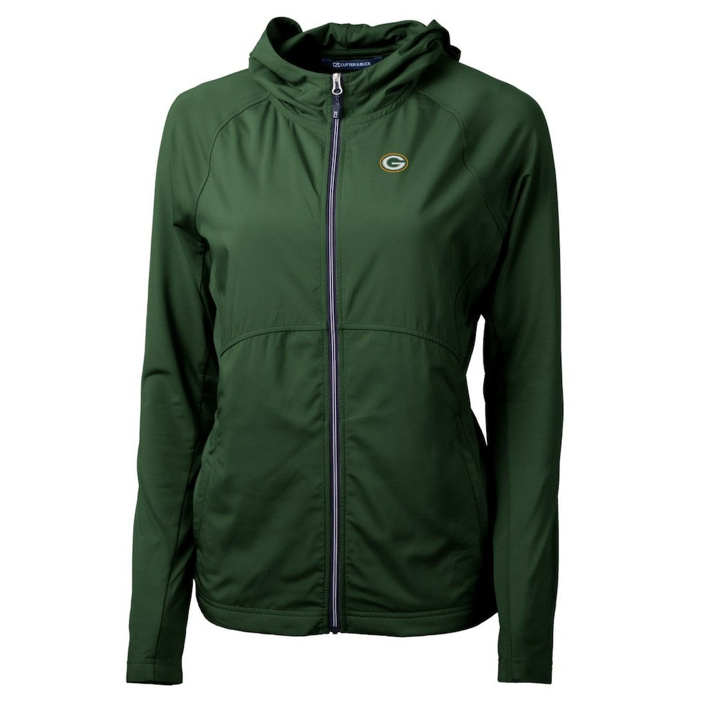 Green Bay Packers Cutter & Buck Women's Adapt Eco Knit Hybrid Recycled Full-Zip Hoodie Hunter Green