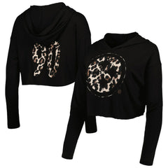 T.J. Watt Pittsburgh Steelers Majestic Threads Women's Leopard Player Name & Number Long Sleeve Cropped Hoodie Black