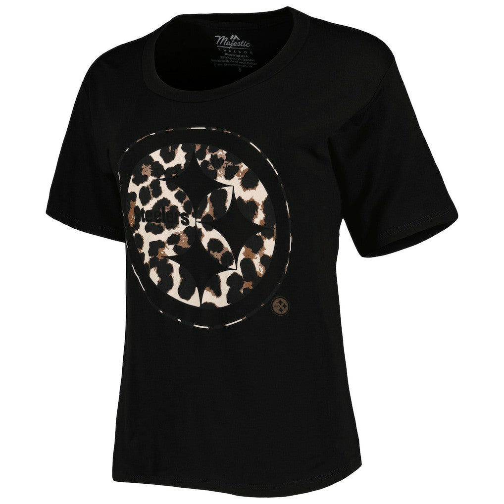 T.J. Watt Pittsburgh Steelers Majestic Threads Women's Leopard Player Name & Number T-Shirt Black