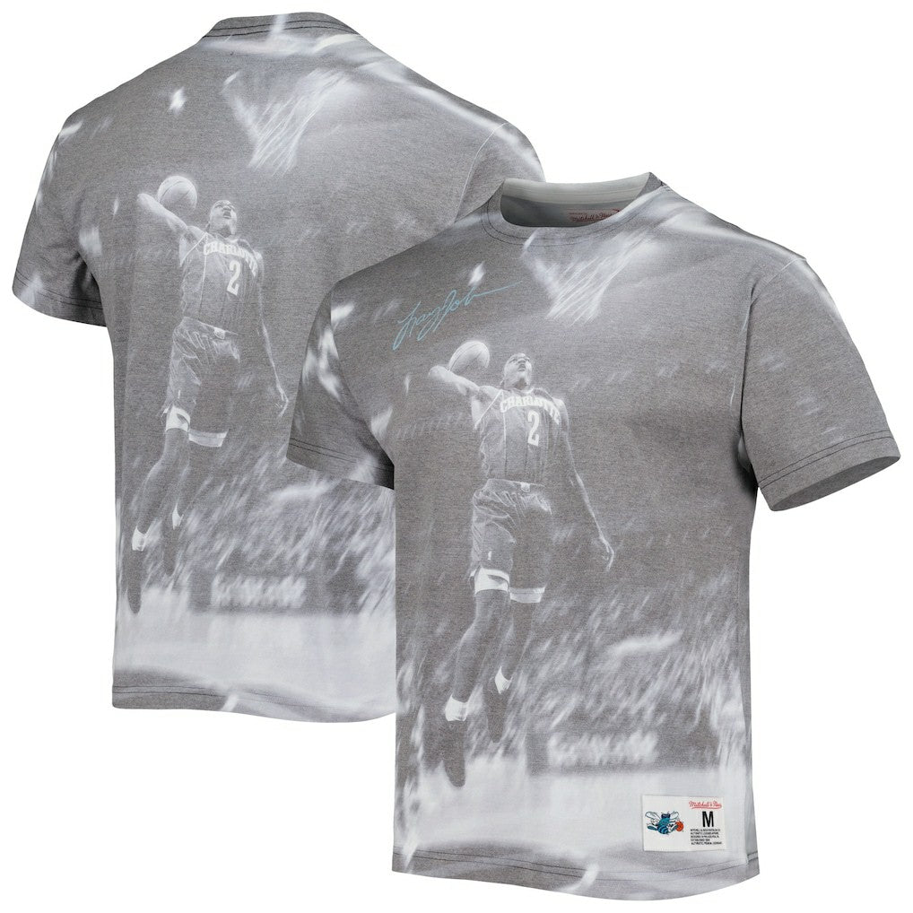 Larry Johnson Charlotte Hornets Above The Rim T-Shirt Heather Gray | Mitchell & Ness US