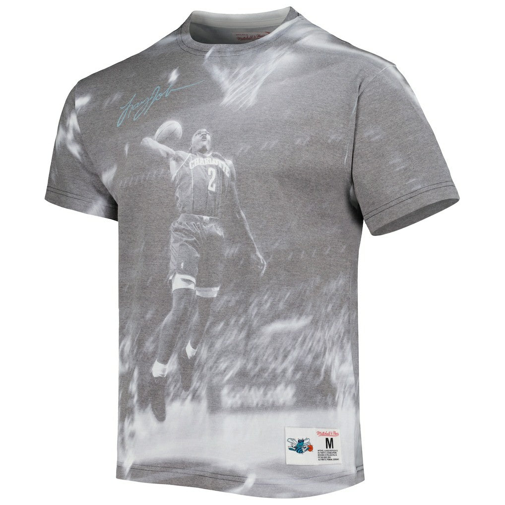 Larry Johnson Charlotte Hornets Above The Rim T-Shirt Heather Gray | Mitchell & Ness US