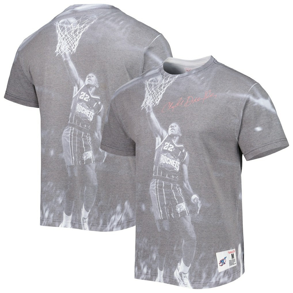 Clyde Drexler Houston Rockets Above The Rim T-Shirt Heather Gray | Mitchell & Ness Lifestyle