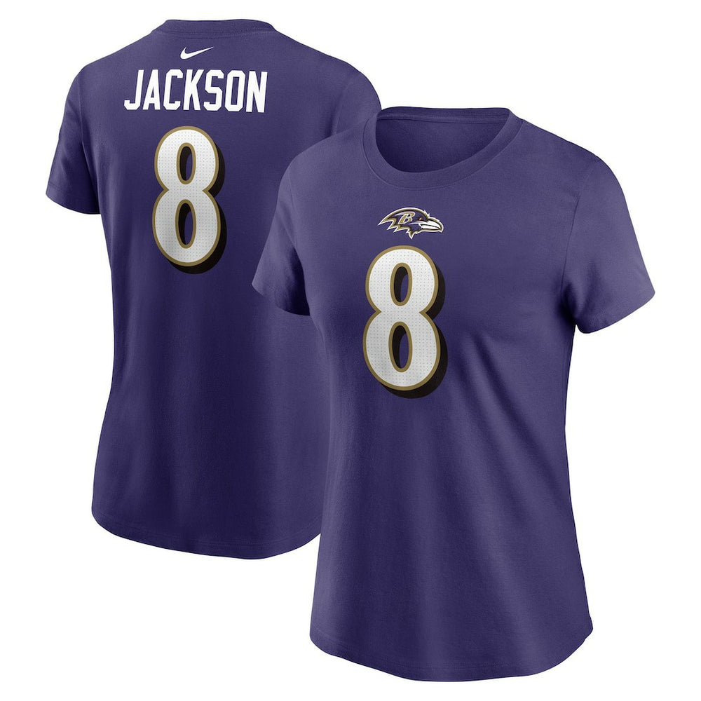 Nike Lamar Jackson Baltimore Ravens Women's Player Name & Number T-Shirt Purple