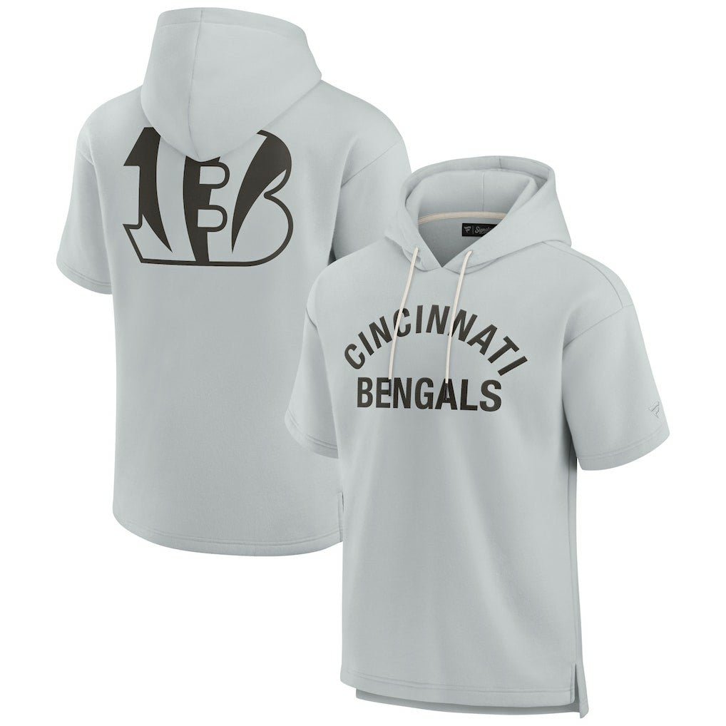 Fanatics Cincinnati Bengals Unisex Elements Super Soft Fleece Short Sleeve Pullover Hoodie Gray