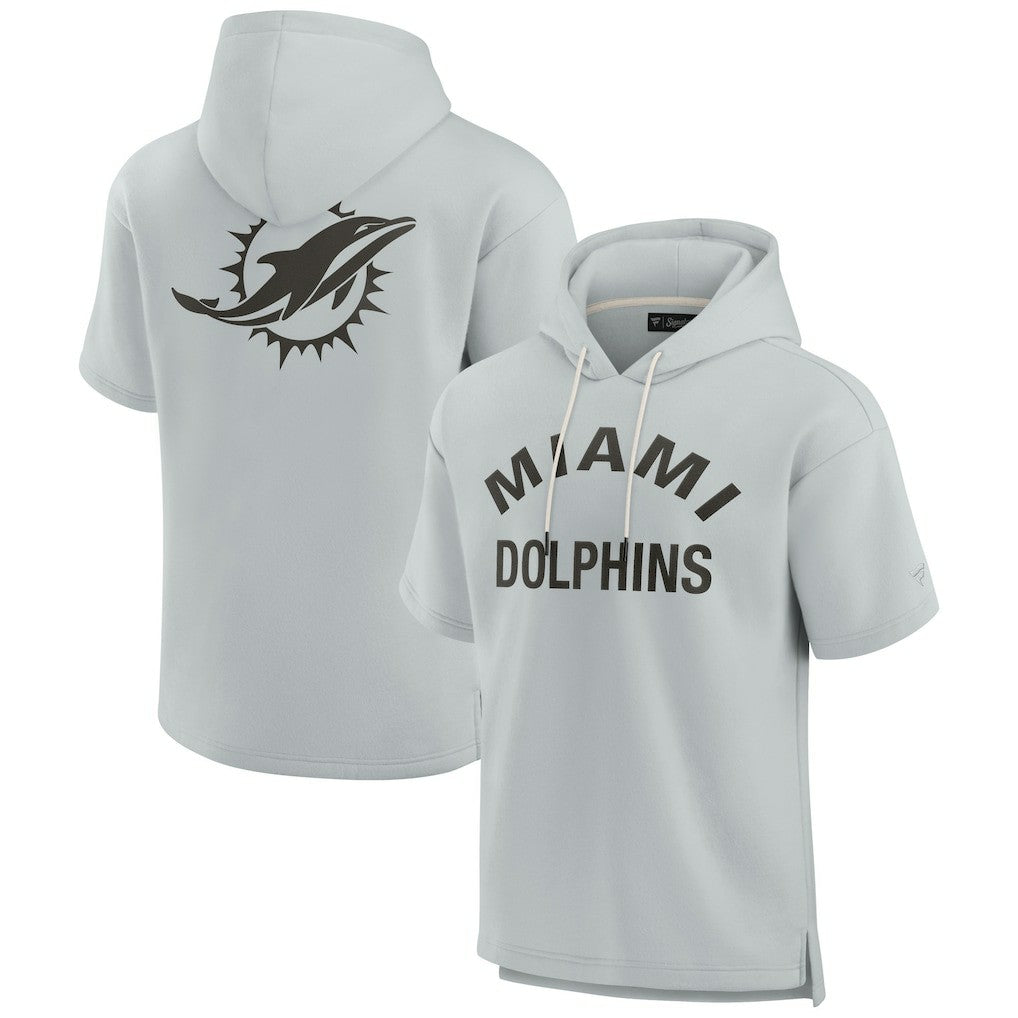 Fanatics Miami Dolphins Unisex Elements Super Soft Fleece Short Sleeve Pullover Hoodie Gray