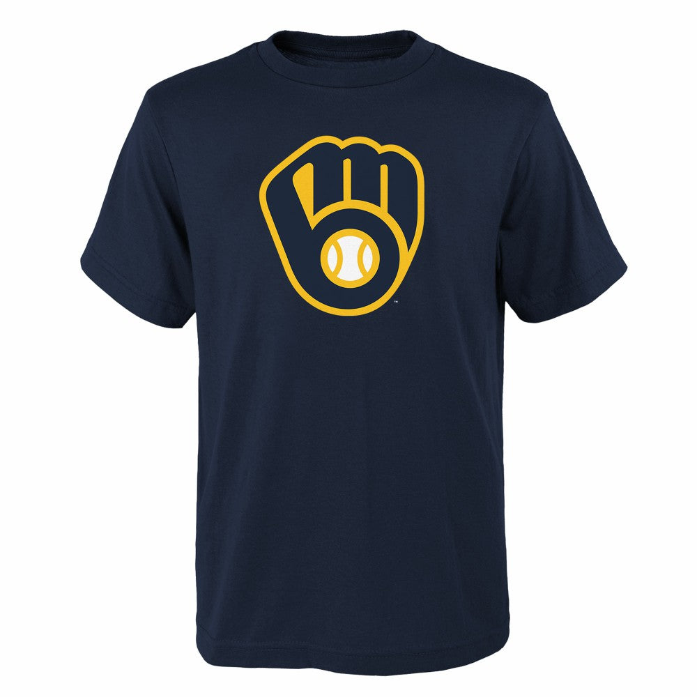 Milwaukee Brewers Youth Logo Primary Team T-Shirt - Navy - MLB on Sale