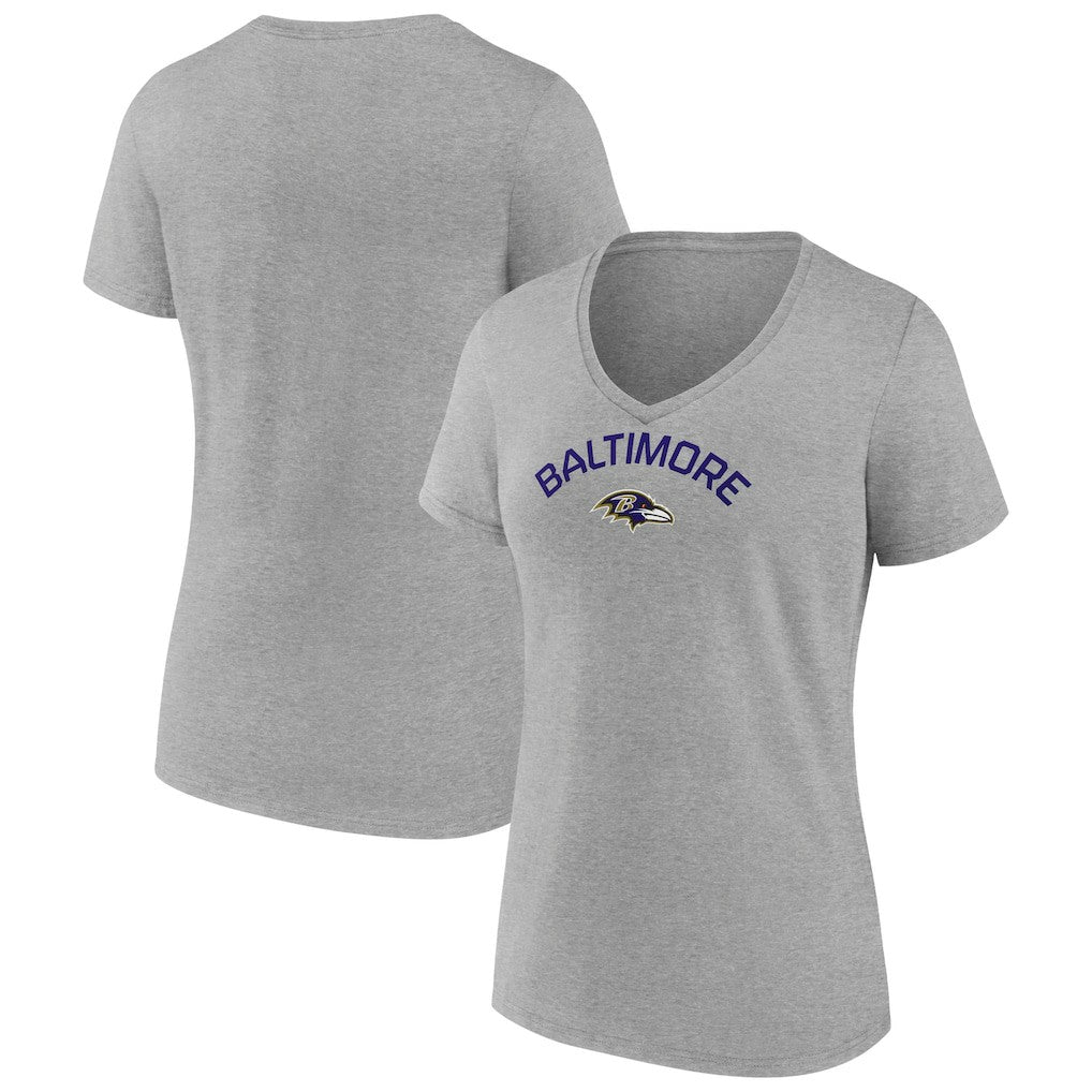Baltimore Ravens Women's Team Arc V-Neck T-Shirt Heather Gray