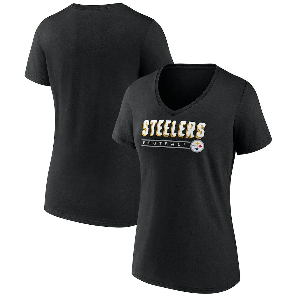 Pittsburgh Steelers Women's Primary Play V-Neck T-Shirt Black