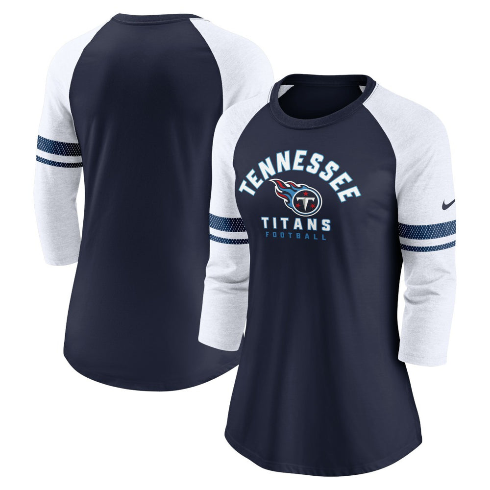 Nike Tennessee Titans Women's Fashion 3/4-Sleeve Lightweight Raglan Fashion T-Shirt Navy