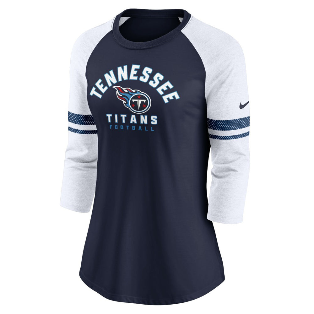 Nike Tennessee Titans Women's Fashion 3/4-Sleeve Lightweight Raglan Fashion T-Shirt Navy