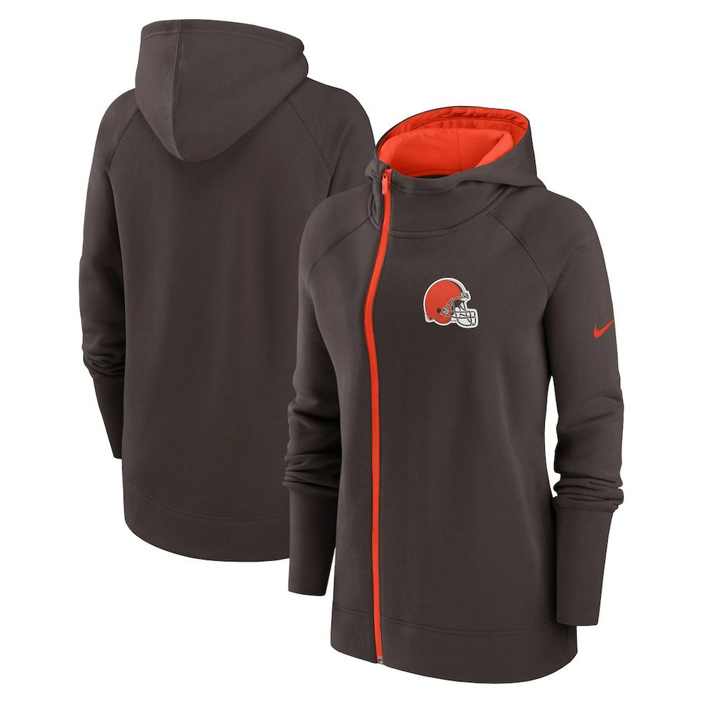 Nike Cleveland Browns Women's Asymmetrical Raglan Full-Zip Hoodie Brown