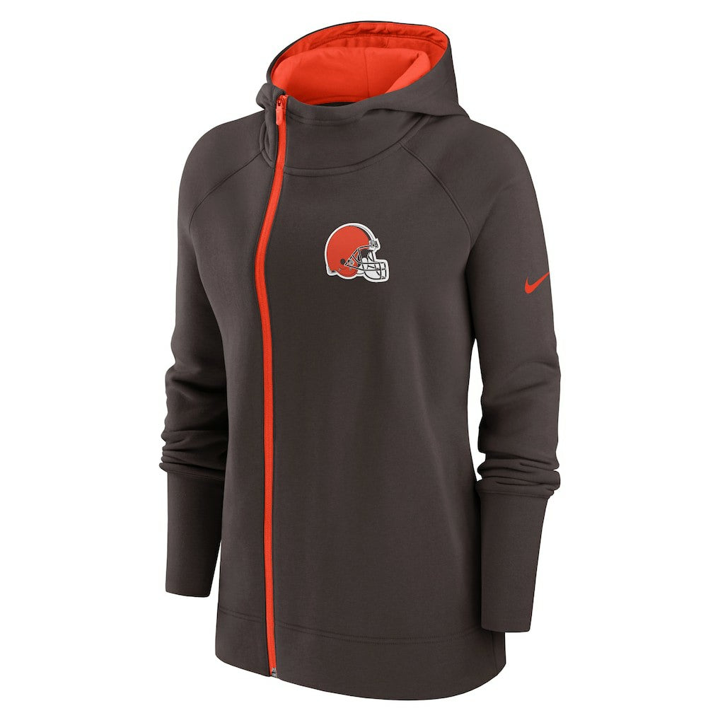 Nike Cleveland Browns Women's Asymmetrical Raglan Full-Zip Hoodie Brown
