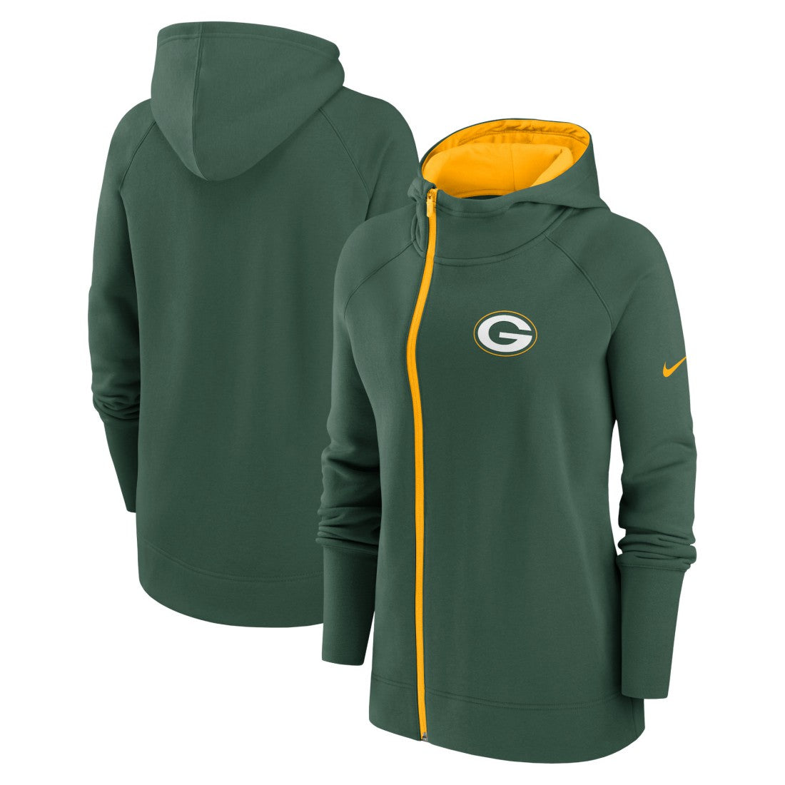 Nike Green Bay Packers Women's Asymmetrical Raglan Full-Zip Hoodie Green