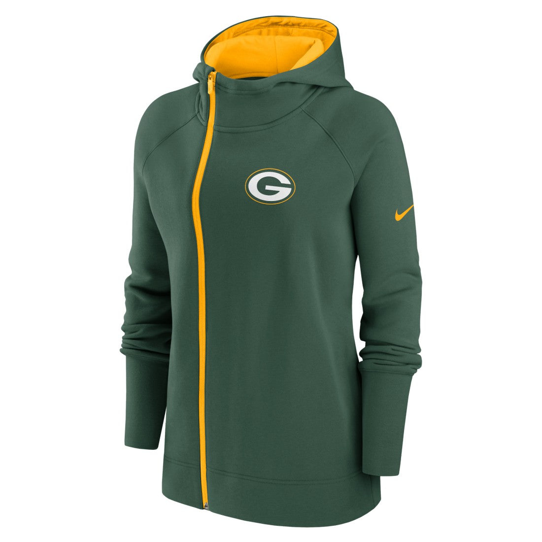 Nike Green Bay Packers Women's Asymmetrical Raglan Full-Zip Hoodie Green