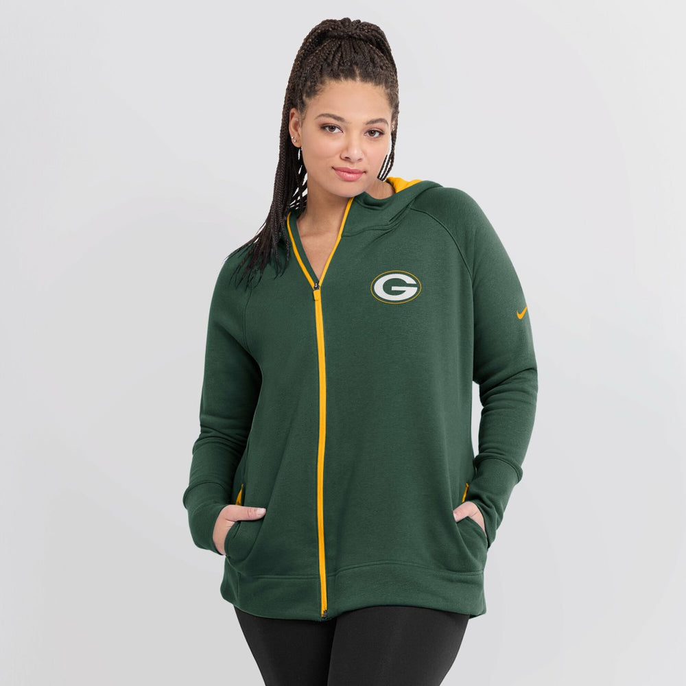 Nike Green Bay Packers Women's Asymmetrical Raglan Full-Zip Hoodie Green